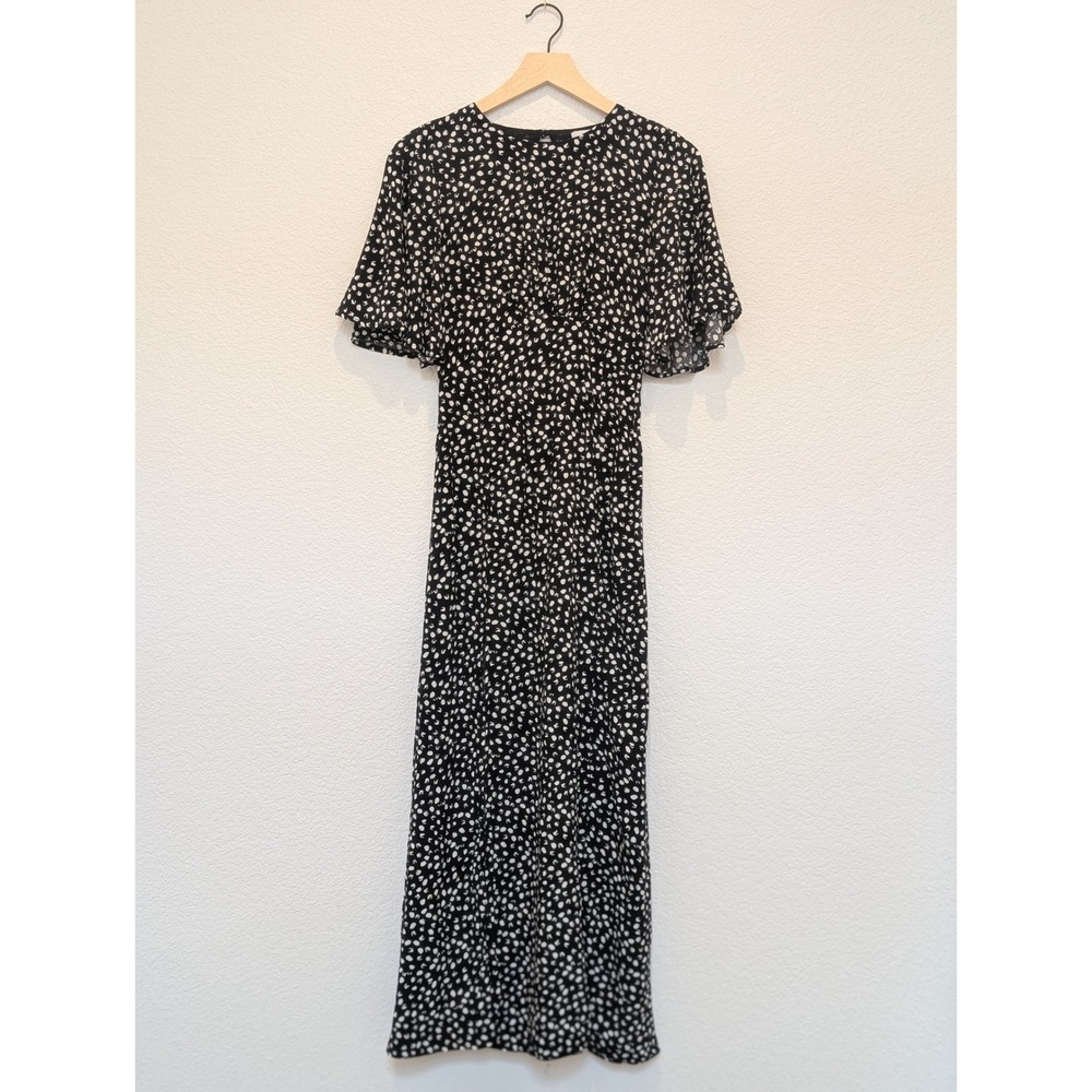 Topshop Black White Polka Dot Open Back Maxi Dress US 2